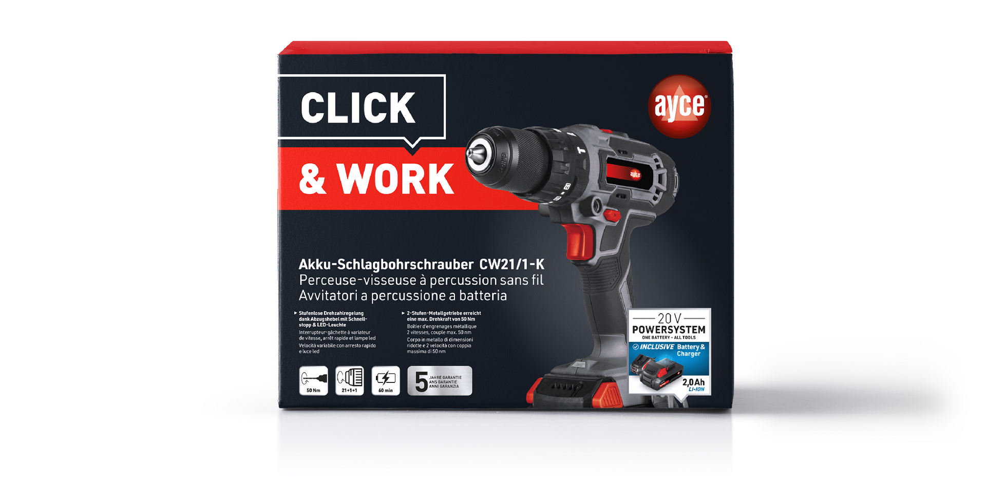 Ayce Click and Work Akku-Schlagbohrschrauber packagings